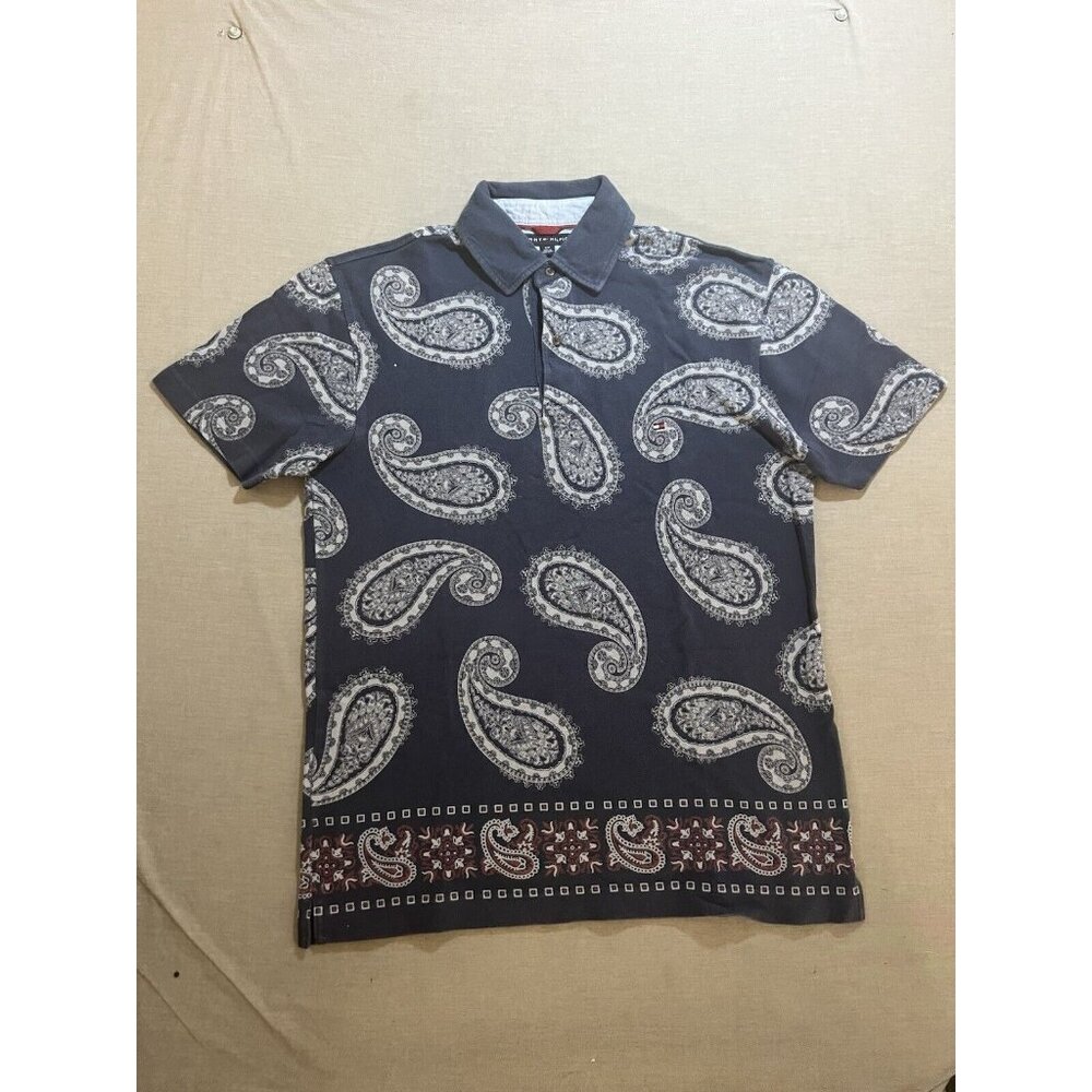 Vintage Tommy Hilfiger Mens Small Blue Paisley Button Short Sleeve Y2K. - Picture 1 of 10